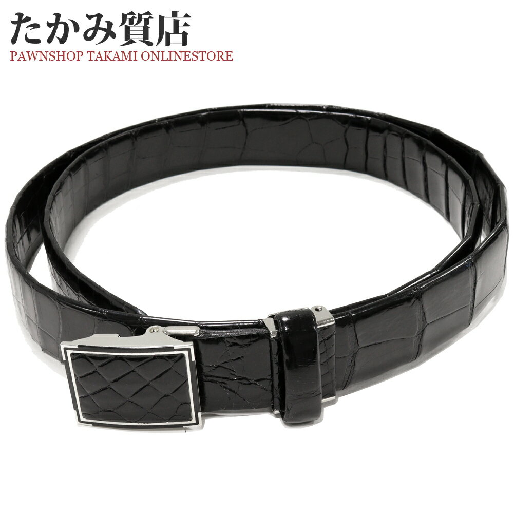 ベルト 艶ありクロコダイル 肚ワニ 黒 無双 SSバックル メンズ