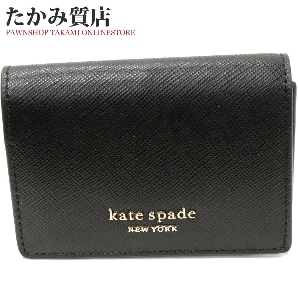 ケイトスペード マチ付き名刺入れ 二つ折りカードケース スペンサー ビジネスカードホルダー カーフ 黒 ピンク K6505-001