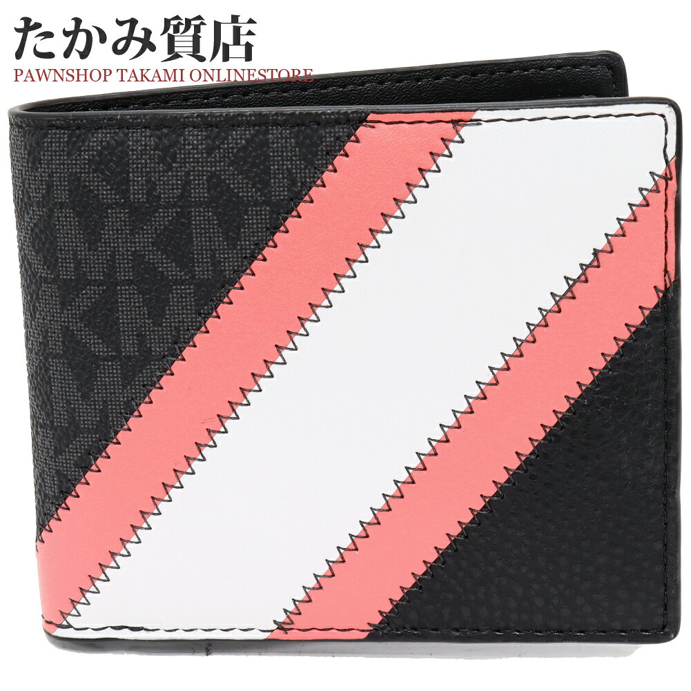 Rakuten - マイケルコース 二つ折り財布(小銭入れあり) クーパー ビルフォールド ウィズ コインポケット PVCキャンバス レザー ピンク(ピンクx黒) 36R3LCOF3U