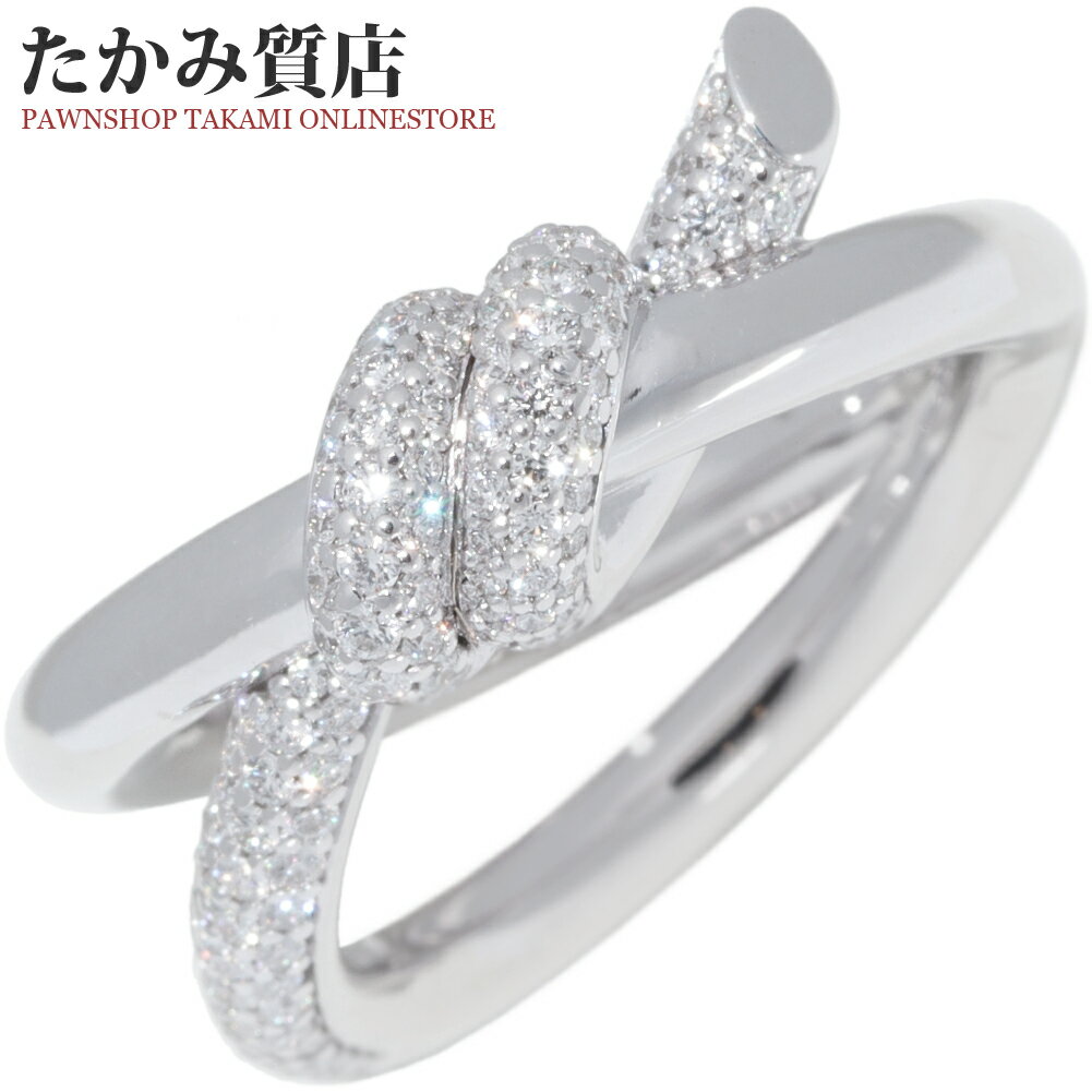ティファニー 指輪 K18WG ダイヤ0.31ct ノット ダブルロウ リング 約10.5号