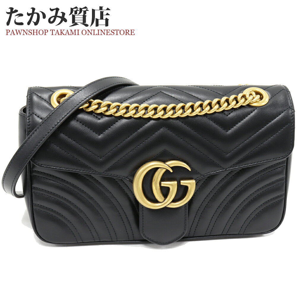 GUCCI - グッチ チェーンショルダーバッグ GGマーモント キルティング スモールショルダーバッグ カーフ ブラック アンティークゴールド金具 443497 DTDIT 1000