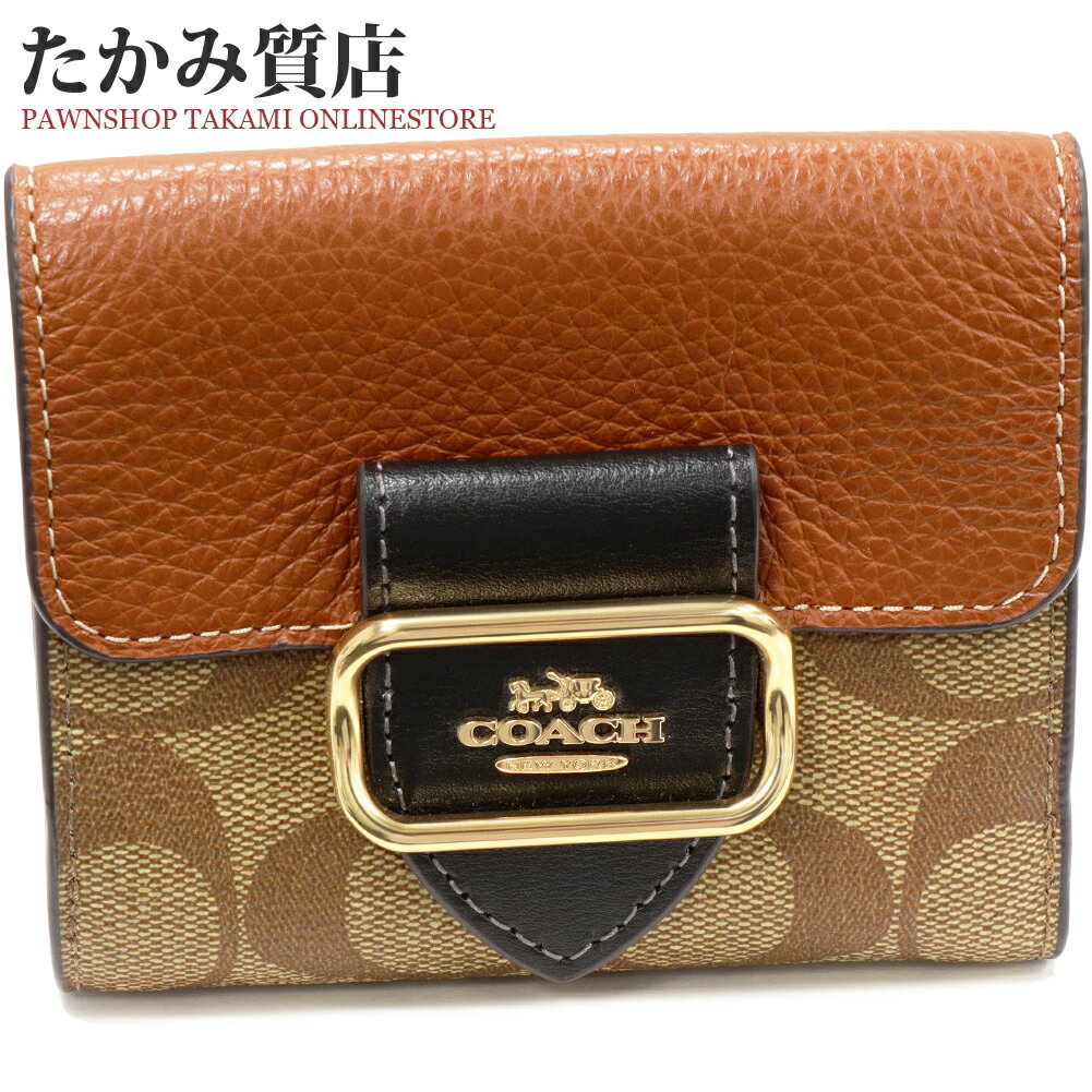 コーチ 二つ折り財布(小銭入れあり) カラーブロック スモール モーガン ウォレット カーフ ブラウン CF472
