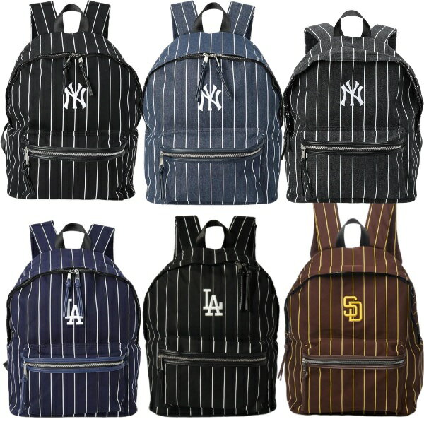 乐天商城 - イーカム MLB デイパック ヤンキース ドジャース パドレスブラック ブルー ブラウン デニムブラック デニムブルー ホワイトストライプ メジャーリーグ リュック YK-MBBK175 LA-MBBK175 SD-MBBK175 コットンツイル デニム