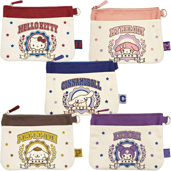 サンリオ 帆布フラットポーチ ハローキティ マイメロディ シナモロール ポムポムプリン クロミ 畑山商事 サンリオ Sanrio ポイント消化 スーパーSALE お買い物マラソン 買い回り 数量限定特価！　ポイント消化や買い回りの追加に！ 抹茶をイメージした、和の雰囲気たっぷりの巾着 ナチュラル帆布にサンリオのかわいさを添えた、毎日に寄り添うシンプルなポーチです。アメリカンカレッジをイメージしたデザインを前面にプリント、各キャラクターのイニシャル織りネーム付き。正面にポケット付き。ストラップなどを付けられるDカン付き。内ポケットも付いていて収納力抜群！ペタンコだからコンパクトに収納できる。【サイズ】約 幅20×高さ15cm【材質】本体生地：綿100％ファスナー取っ手：合成皮革【生産国】中国 生成りの帆布を生かしたシンプルデザイン！ カレッジをイメージしたプリントとイニシャル織タグ！ コンパクトで便利なサイズ！ 1