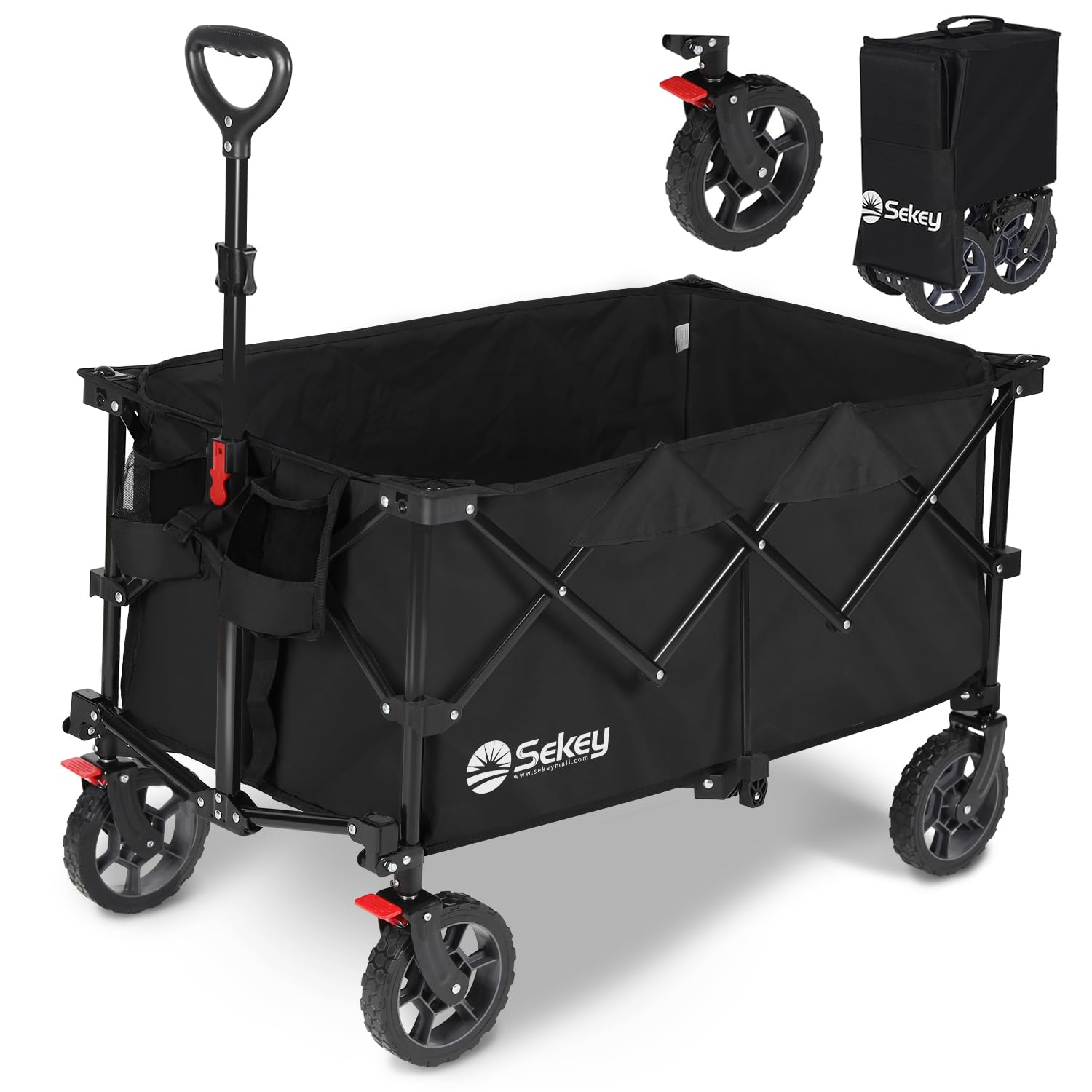 Sekey ブレーキ付き キャリーワゴン【国内唯一正規代理店・メーカー直送・一年保証】大容量 135L 驚くほどコンパクト 耐荷重120kg 軽量 ワンタッチ収束型 自立収納 静音 アウトドアワゴン キャンプ・釣り・買い物・ゴミ出し ブラック カーキグリーン ブルー&グレー ツートン