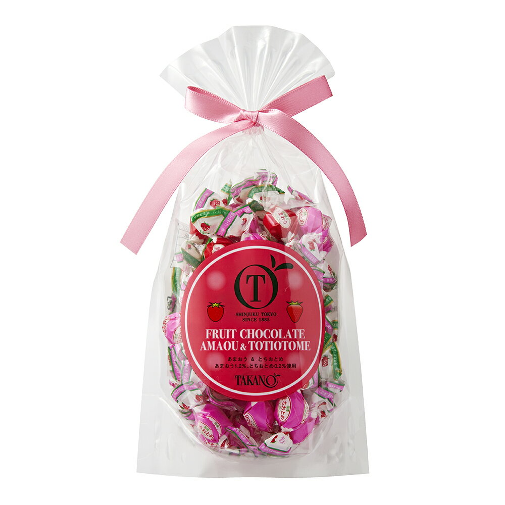 公式 新宿高野 あまおう&とちおとめチョコレートSPリボン(ピーチ柄ラッピング袋付)