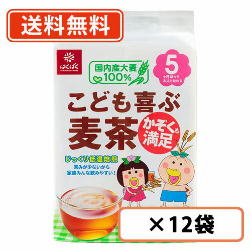 ※送料無料商品について※ ・【送料無料】商品であっても、商品単価ご購入額が3,980円(税込)未満の際は 北海道宛1,080円・東北150円の送料が別途発生します。 ・沖縄県宛の発送の場合、商品単価ご購入額が9.800円(税込)未満の際は 1,620円の送料が別途発送します。● お子様もゴクゴク飲める、苦みの少ない麦茶です。 お子様にもご協力いただきながら開発しました。 じっくり低温焙煎で焦がしすぎないように焼き上げ、大麦の甘み、旨みを引き出しました。家族みんなで楽しめるよう、香ばしく焼き上げた大麦をブレンドしております。 JANコード: 4902571271253 原材料 大麦（国内産） 栄養成分 (抽出液100g当たり) エネルギー 0kcal たんぱく質 0g 脂質 0g 炭水化物 0g ナトリウム 0mg カフェイン 0mg 内容 416g(52袋入） 賞味期間 (メーカー製造日より)540日 備考 販売者:株式会社はくばく〒400-0598　山梨県南巨摩郡富士川町最勝寺1351