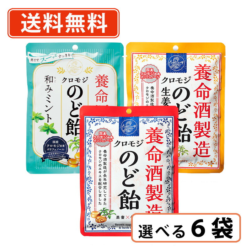 養命酒製造 クロモジのど飴 選べるセット　64g×6袋 ミント はちみつ のど飴 喉飴 キャンディ 【送料無料/メール便】