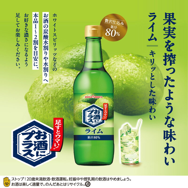 たかおマーケットのポッカサッポロ お酒にプラス ライム 540mlビン ×12本【送料無料(一部地域を除く)】｜アングル3