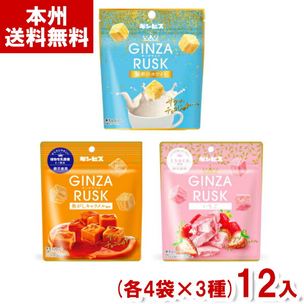 【内容量】 魅惑のホワイト：40g 焦がしキャラメル風味：40g いちご：32g 【賞味期限】 魅惑のホワイト：メーカー製造日より9ケ月(未開封) 焦がしキャラメル風味：メーカー製造日より9ケ月(未開封) いちご：メーカー製造日より10ケ月(未開封) ※実際にお届けする商品は、賞味期間は短くなりますのでご了承下さい。 【保存方法】 直射日光、高温多湿をおさけ下さい。 【原材料】 魅惑のホワイト：準チョコレート（植物油脂、砂糖、全粉乳、ココアバター、乳糖、チーズパウダー、バターオイル）（国内製造）、コーングリッツ、パン粉、砂糖、全粉乳（北海道産）、小麦全粒粉、食塩、植物性乳酸菌粉末（殺菌）／乳化剤、香料、（一部に小麦・乳成分・大豆を含む） 焦がしキャラメル風味：準チョコレート（植物油脂、砂糖、全粉乳、ココアバター、乳糖、チーズパウダー、バターオイル）（国内製造）、コーングリッツ、パン粉、キャラメルシーズニング、ココアパウダー、食塩、植物性乳酸菌粉末（殺菌）／乳化剤、香料、着色料（カラメル）、リン酸Ca、微粒酸化ケイ素、甘味料（スクラロース）、（一部に小麦・乳成分・大豆を含む） いちご：準チョコレート(植物油脂、砂糖、全粉乳、ココアバター、乳糖、ホエイパウダー、デキストリン、ストロベリーパウダー)(国内製造)、コーングリッツ、パン粉、いちごシーズニング(とちおとめ使用)、食塩、植物性乳酸菌粉末(殺菌)/乳化剤、着色料(ビートレッド、紅麴)、香料、酸味料、微粒酸化ケイ素、リン酸Ca、甘味料(ステビア、スクラロース)、(一部に小麦・乳成分・大豆を含む) 【商品説明】 ギンザラスク 「魅惑のホワイト4袋」「焦がしキャラメル風味4袋」「いちご4袋」の計12袋セットです。 チョコがしみ込んでいるから、”サクッ、チョコじゅわ～”食感。 体にうれしい植物性乳酸菌入り。 ギンザラスク ギンビス 銀座ラスク ギンビス チョコレートラスク チョコラスク チョコレート ラスク ホワイトチョコレート キャラメルチョコレート 苺チョコレート ストロベリーチョコレート キャラメルラスク 苺ラスク ショコラ スナック チョコスナック 小袋 パウチ 間食 小腹満たし ラスクセット お菓子セット チョコレートセット お菓子 おかし おやつ バレンタイン 義理チョコ 差し入れ 推しチョコ バレンタインチョコレート ホワイトデー ギフト プレゼント 会社 企業 法人 企画 イベント 祭り 販促品 粗品 ノベルティ アミューズメント ゲームセンター クレーンゲーム 景品 賞品 お菓子 送料無料 大量 買いだめ 買い置き 卸売り 問屋 まとめ買い まとめ売り