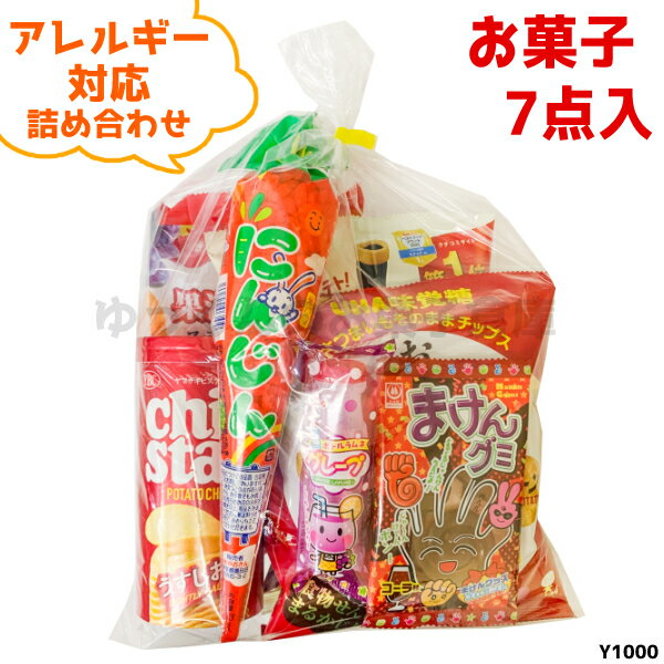 (アレルギー対応 Y1000) お菓子 詰め合わせ 7点セット 袋詰め (駄菓子 販促品 イベント プレゼント 子供会) ゆっくんのお菓子倉庫 (1袋)(ar-1000)