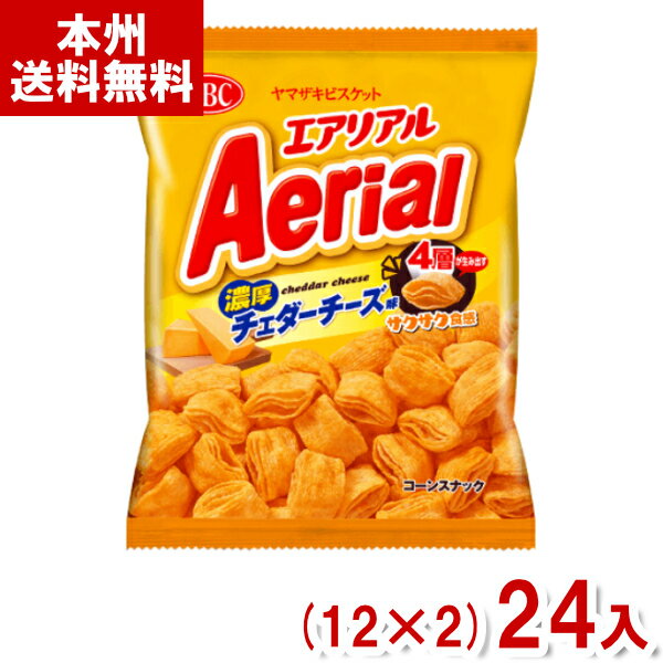 【内容量】 65g 【賞味期限】 メーカー製造日より9ケ月(未開封)です。 実際にお届けする商品は、賞味期間は短くなりますのでご了承下さい。 【保存方法】 直射日光、高温多湿をおさけ下さい。 【原材料】 コーングリッツ（国内製造）、植物油脂、でん粉、ショートニング、乳糖、砂糖、チーズパウダー、食塩、ぶどう糖、たん白加水分解物、乳等を主要原料とする食品、クリーミングパウダー、酵母エキスパウダー、オニオンパウダー、香辛料、デキストリン、みそパウダー／加工デンプン、調味料（アミノ酸等）、香料、重曹、パプリカ色素、乳化剤、甘味料（スクラロース）、香辛料抽出物、（一部に小麦・乳成分・大豆を含む） 【商品説明】 独自製法で作られた4層構造のコーンスナック。 これまでになかった、サクッとした軽い食感が後を引きます。 チェダーチーズを2度掛けした“コク旨エアリアル”。 チーズ風味パウダーとチーズクリームで仕上げた濃厚でコクのある味わいが楽しめます。 程よく旨みを効かせたクセのないしお味がコーンの風味を引き立てます。 エアリアル チーズ味 チーズスナック コーンスナック スナック スナック菓子 お菓子 おかし おやつ 大量販売 送料無料 ケース販売 ケース 箱買い 箱 子供会 こども会 企業 会社 イベント 祭り 販促品 粗品 ノベルティ アミューズメント クレーンゲーム 景品 賞品 まとめ買い まとめ売り