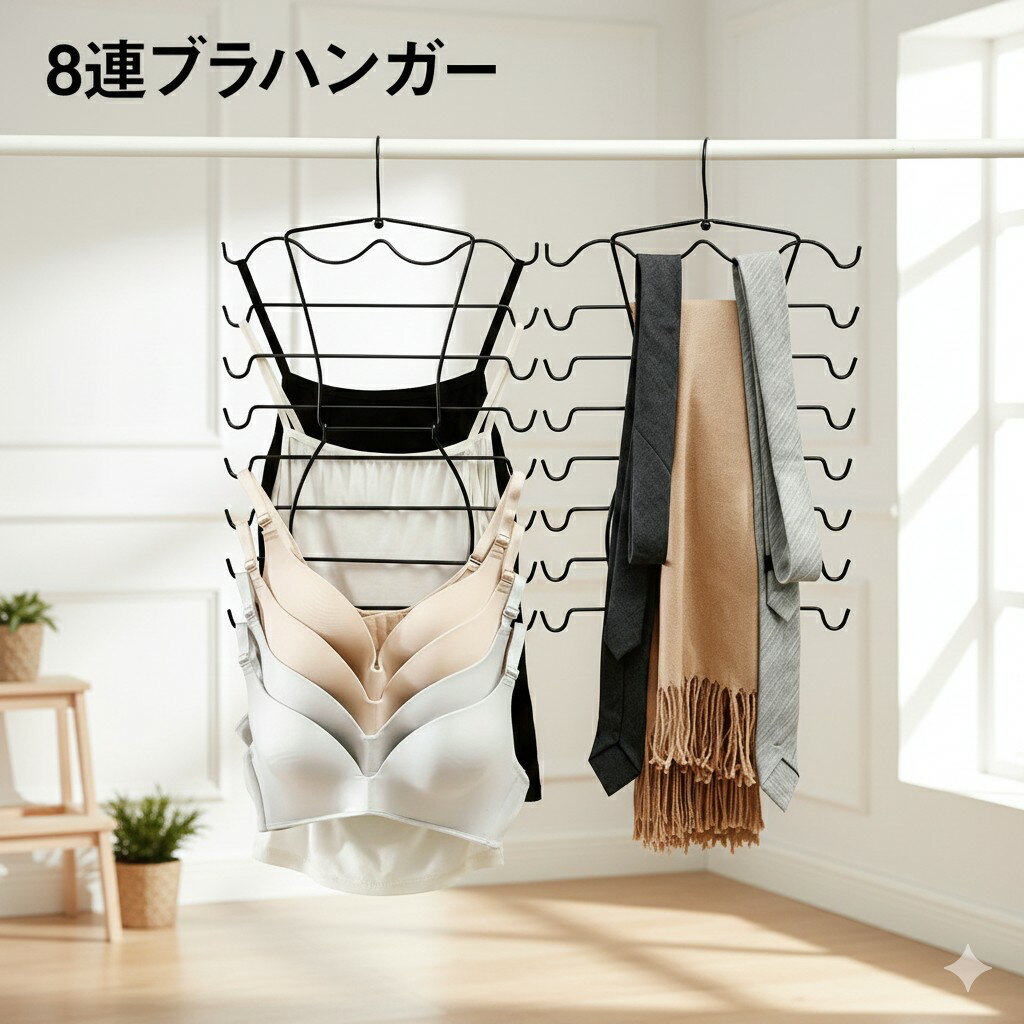 ブラハンガー 8連 ハンガー 多機能 ネクタイハンガー 折りたたみ 省スペース キャミソール ブラジャー 収納 洗濯用 便利グッズ bra-hg