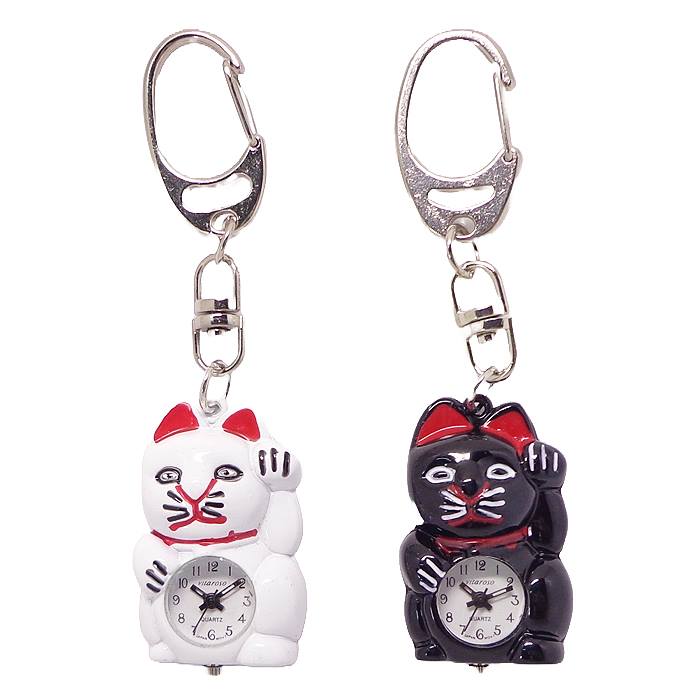 懐中時計 ポケットウォッチ 招き猫 VR-MANEKI-NEKO チェ−ン フック 3針 時 分 秒 クォーツ beckoning cat lucky cat 福を招く 商売繁盛 縁起物 送料無料