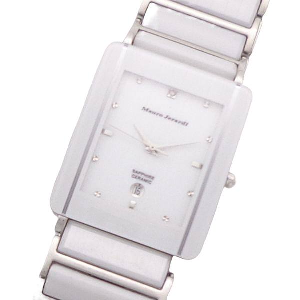 腕時計 メンズ セラミックベルト MauroJerardi MJ3080-3 マウロジェラルディ セラミック サファイアガラス メンズ腕時計 角型 薄型 軽量 ホワイト