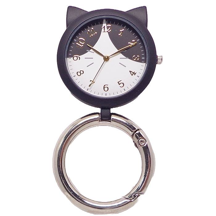 携帯 ウォッチ バックチャーム 懐中時計 ネコ カラビナ 置き時計 2way H00924S-0 ねこ 猫 CAT キャット 旅行 トラベル 時計 4年電池 電池長持ち レディース キッズ メンズ ポスト投函発送