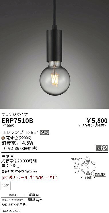 遠藤照明 ERP7510B LEDZ LAMP ペンダントライト フレンジタイプ 本体のみ ランプ別売(E26) 無線調光対応 施設照明 [2]