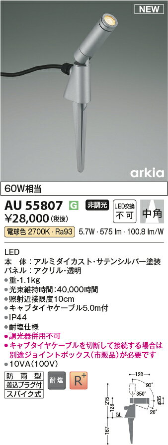 コイズミ照明 AU55807 エクステリア LEDスパイクスポットライト 耐塩仕様 電球色 ...