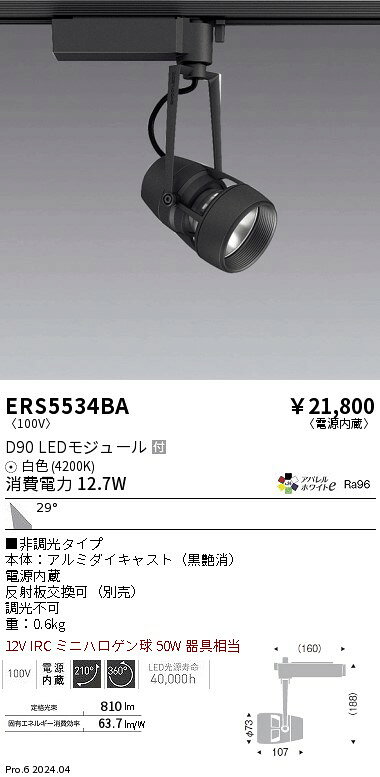 遠藤照明 ERS5534BA テクニカルライト LEDZ DUAL-S スポットライト プラグタイプ D90 12V IRCミニハロゲン球50W器具相当 29°広角配光 非調光 アパレルホワイトe 白色 施設照明 電気工事不要