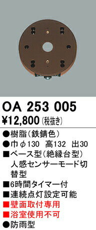 オーデリック OA253005 屋外用ベース型センサ 壁面取付専用 人感センサ モード切替型 照明器具部材