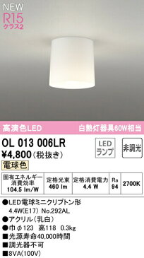 ★オーデリック OL013006LR LED小型シーリングライト R15高演色 クラス2 白熱灯器具60W相当 電球色 非調光 照明器具 天井照明 廊下 内玄関