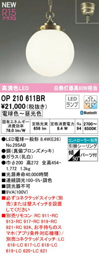 オーデリック OP210611BR LEDペンダントライト R15高演色 クラス2 白熱灯器具60W相当 CONNECTED LIGHTING LC-FREE 調光・調色 Bluetooth対応 照明器具 天井照明 吊下げ オーデリック OP210611BR LEDペンダントライト R15高演色 クラス2 白熱灯器具60W相当 CONNECTED LIGHTING LC-FREE 調光・調色 Bluetooth対応 照明器具 天井照明 吊下げ