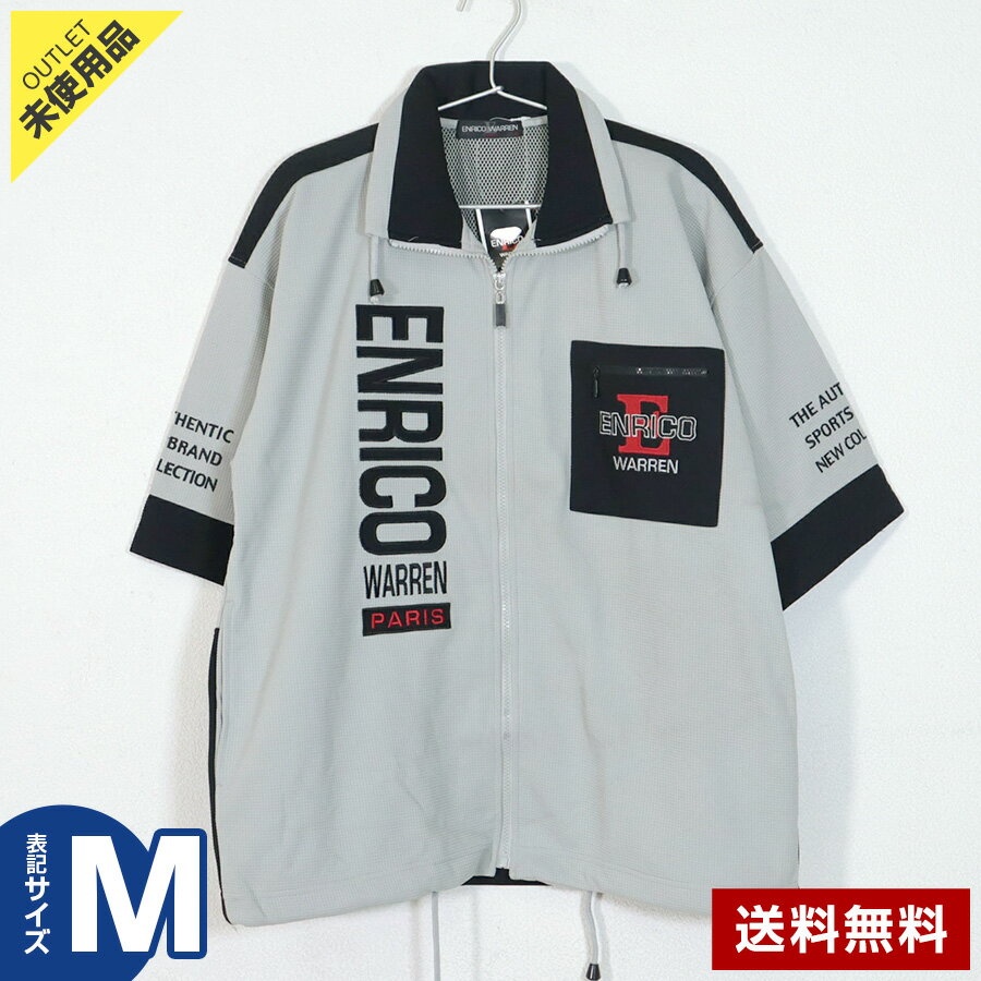 ENRICO WARREN 半袖ジップアップシャツ Mサイズ ブラック×グレー 裏地メッシュ ゴルフウェア エンリコウォーレン 未使用品訳あり ◆133h38