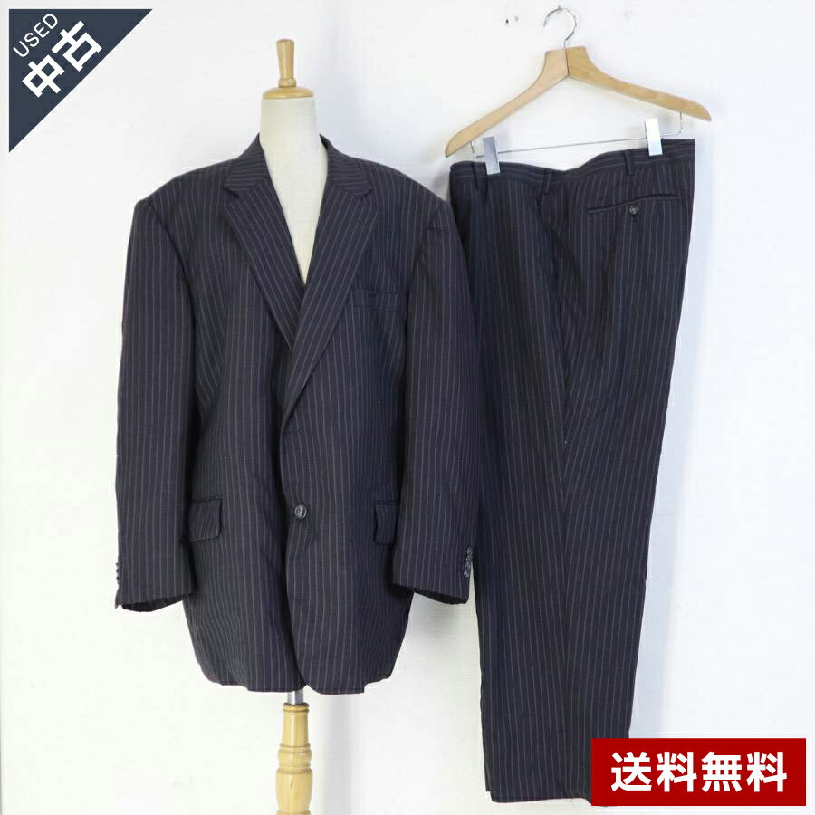 【中古】多少難あり 古着 KANSAI YAMAMOTO HOMME スーツ上下セット(ジャケット&パンツ) グレー系 ストライプ柄 ウール製 カンサイヤマモト...