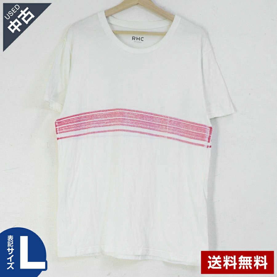 樂天商城 - 【中古】古着 Tシャツ RHC ロンハーマン クルーネック 半袖 Lサイズ メンズ ホワイト×ピンク◆155v23