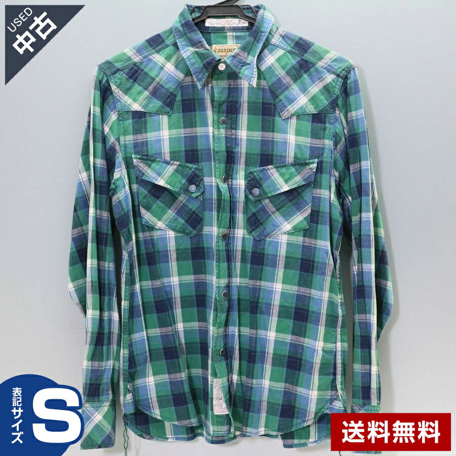 乐天商城 - 【中古】古着 DENIME ドゥニーム 長袖シャツ Sサイズ ブルー×グリーン チェック柄◆984f15