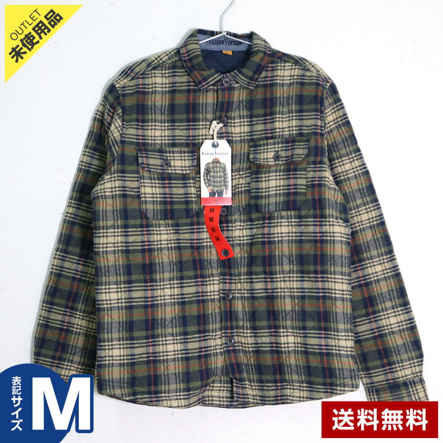 【アウトレット品】TAILOR VINTAGE 中綿入り フランネルシャツジャケット Mサイズ メンズ チェック柄 ネイビー/グリーン タグ付き未使用◆287h26(4.0)