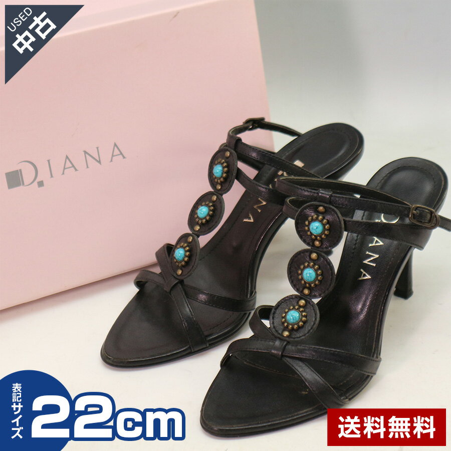 【中古】古着 DIANA ダイアナ 22cm ミュール サンダル ブラック ターコイズ◆296f22