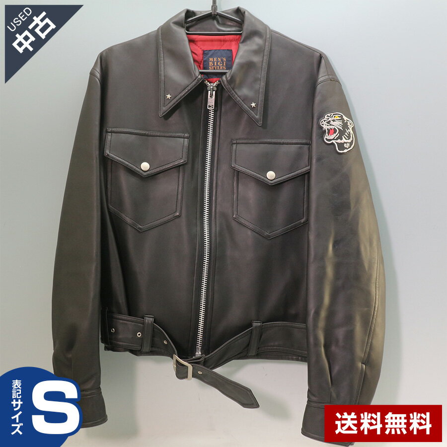 メンズビギ[羊革 XLサイズ]レザーテーラードジャケット 2way チェック