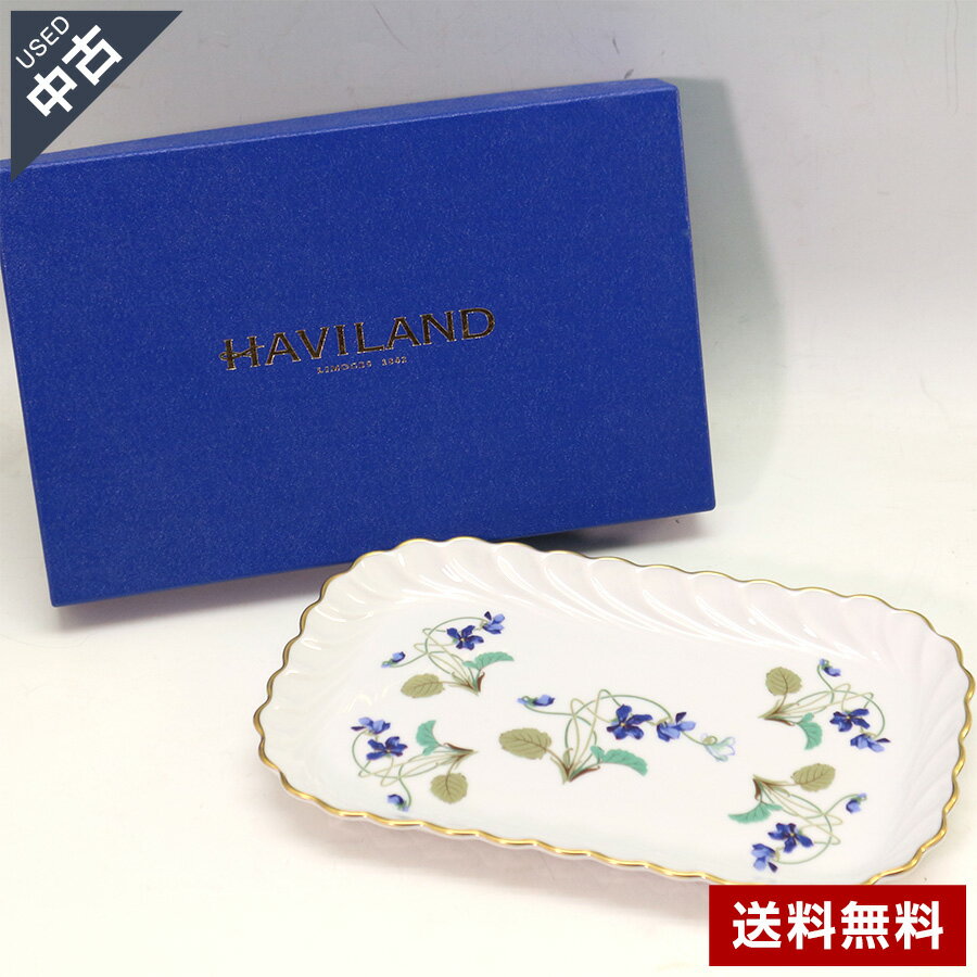 【中古】美品 LIMOGES HAVILAND スミレ 長方形皿 プレート アクセサリートレー リモージュ アビランド◆297f20