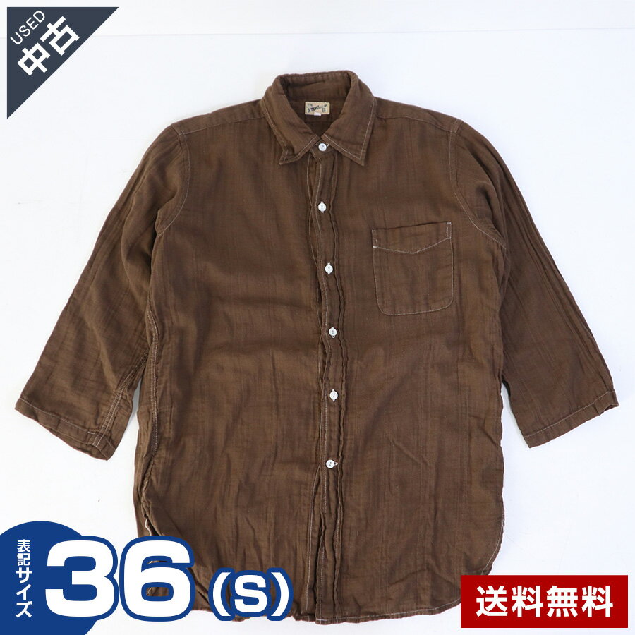 乐天商城 - 【中古】古着 THE Y.M.WALK ON 七分袖シャツ サイズ36(S) メンズ ブラウン ウォークオン ◆309v12