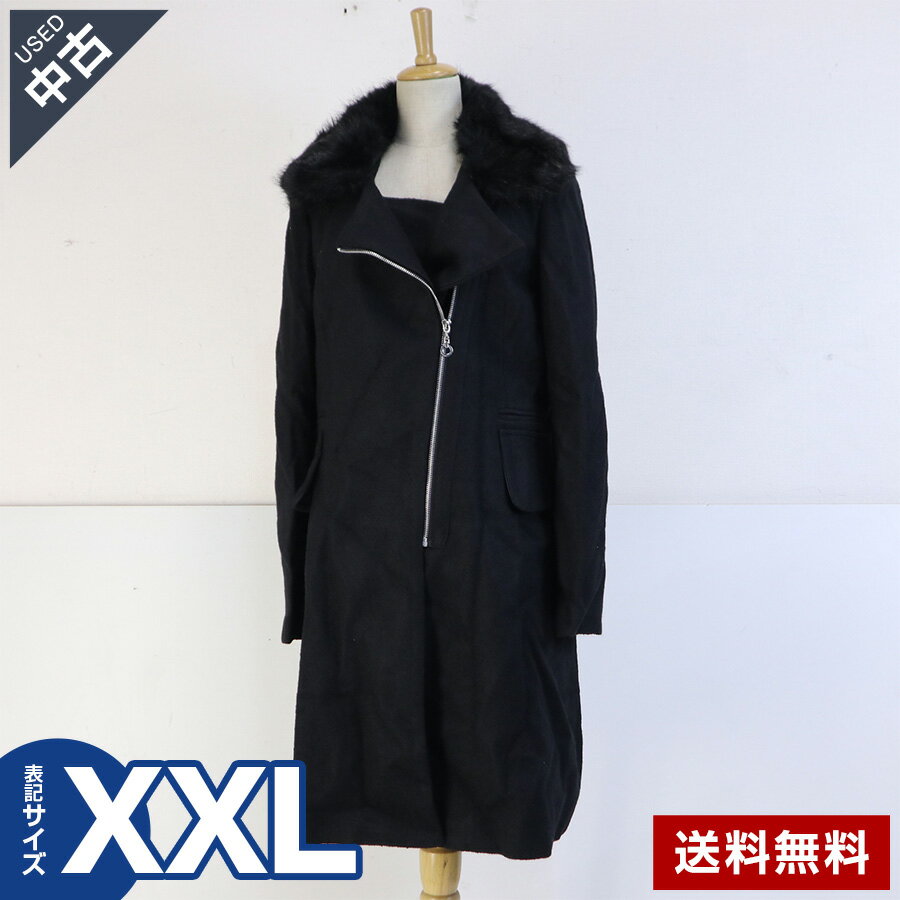 乐天商城 - 【中古】古着 JOLOUN ウールロングコート XXLサイズ レディース ブラック フェイクファー襟付き 大人かわいい おしゃれ シック ★354v05