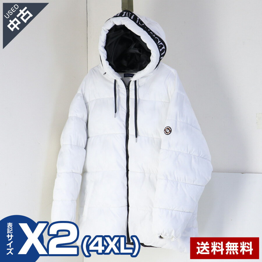 乐天商城 - 【中古】古着 B＆T CLUB フードロゴ 中綿ブルゾン ジャケット X2サイズ(4XL) ホワイト メンズ★375v16