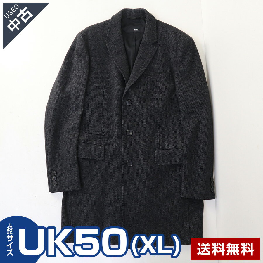 乐天商城 - 【中古】 古着 美品 HUGO BOSS ヒューゴボス チェスターコート UK50(XL相当) ライナー付き メンズ グレー系★383v24
