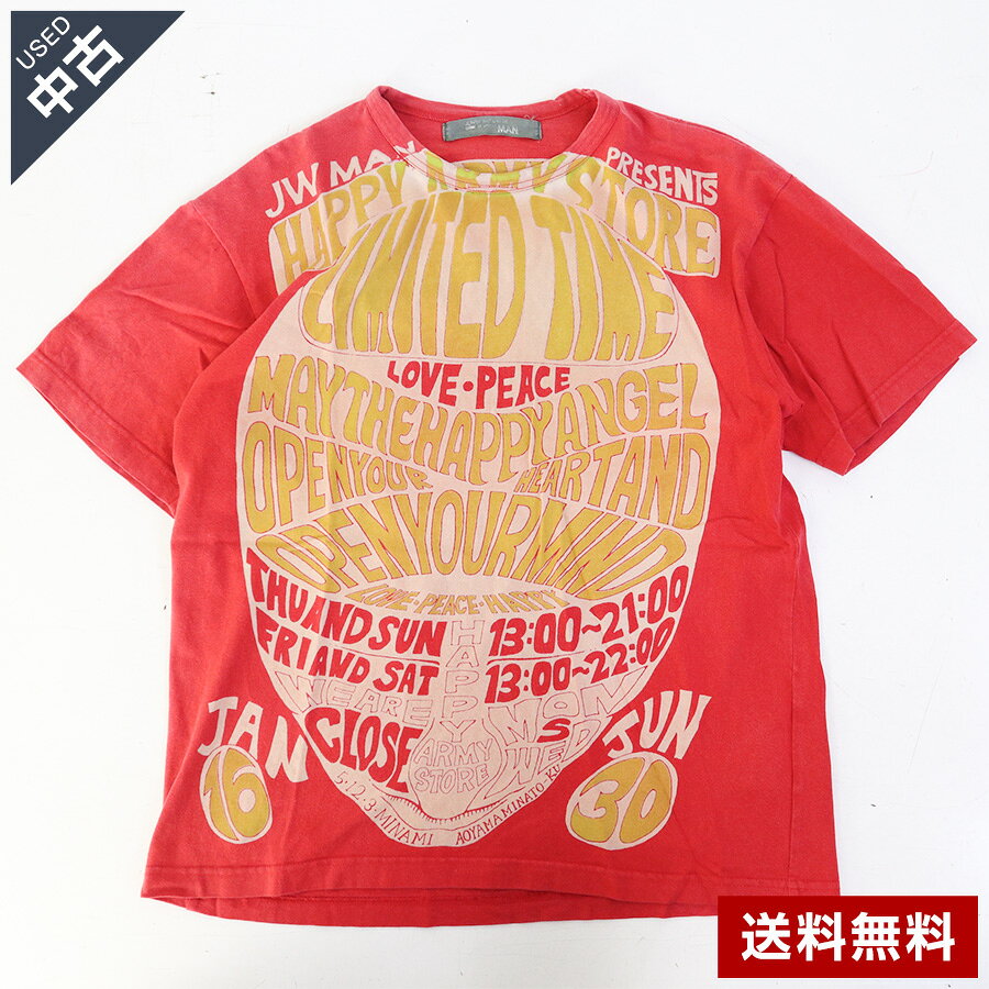【中古】古着 コムデギャルソン ハッピーアーミーストア 半袖Tシャツ レッド メンズ S-Mサイズ COMME des GARCONS Junya Watanabe MAN◆439v25