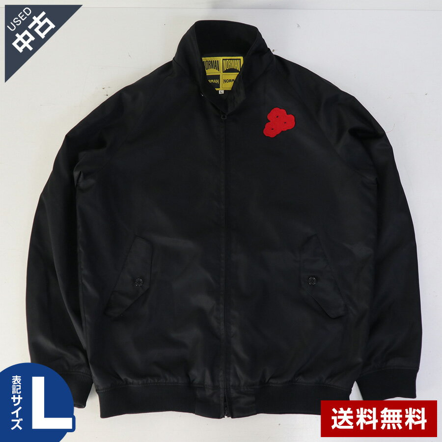 美品 古着 NORMAN ノルマン 馬場圭介 ナイロンジャケット Lサイズ メンズ ブラック ワンポイント ブルゾン 上着 日本製◆440v21