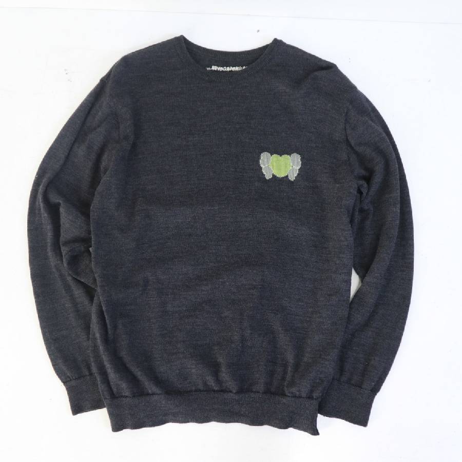 【中古】アンダーカバー UNDERCOVER カウズ KAWS ダブルタップス WTAPS 2000SS 00SS TEASTER期 コラボ ニット セーター Mサイズ ウール100% メンズ グレー 刺繍 名作 アーカイブ 裏原宿 古着 送料無料 ◆507v12