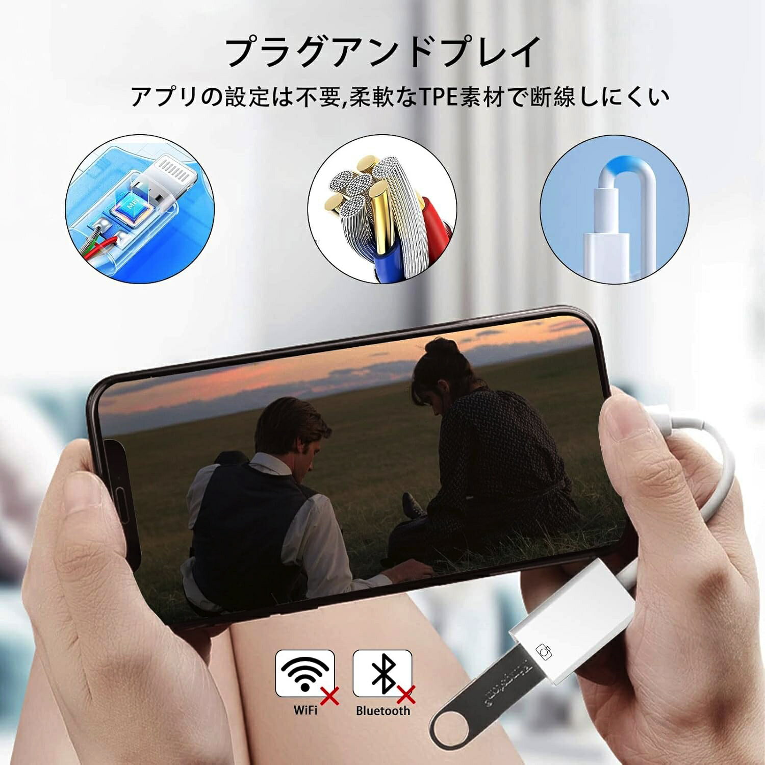 MFi認証 iPhone usb 変換アダプタ Lightning-USB変換アダプタ OTGケーブル データ双方向伝送 写真/動画/音楽/iPad/カメラ/MIDI/キーボード/DAC/マイク/マウス/iOSに対応 Lightning-USBカメラアダプタ