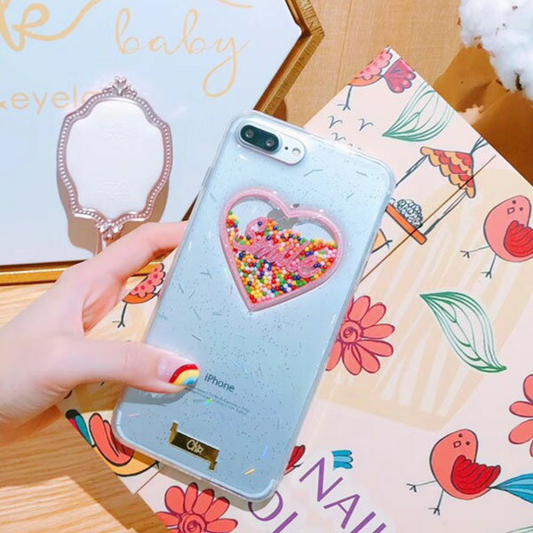 iPhone Design Case Heart Ball iPhoneケース ハート ボール ビーズ ピンク クリッター クリア キラキラ 立体的 アイフォンXR Xs Max Xs X 8 7 6s 6 8 7 6s 6プラス ブランド デザインケース スマートフォンケース スマホケース スマホカバー アイフォンケース