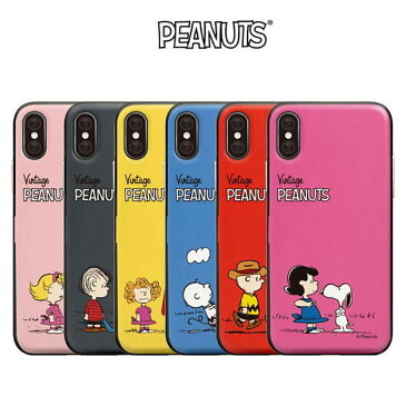 SNOOPY Vintage Card Door Bumper Case スヌーピー ピーナッツ ビンテージ レッド イエロー ピンク ブルー ライトピンク グレー ユニーク カード 収納 スタンド バンパー 鏡 海外 輸入 正規品 韓国 ファッション デザイン スマートフォンケース スマホケース スマホカバー