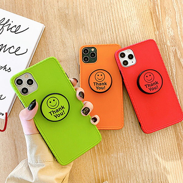 iPhone Smile Holder Case スマイル ホルダー サンキュー カラフル ホルダー リング グリップ カラフル ユニーク 韓国 ファッション アイフォン SE2 11 11 Pro 11 Pro Max XR Xs Max Xs X 8 7 8 7プラス スマートフォン スマホケース スマホカバー アイフォンケース