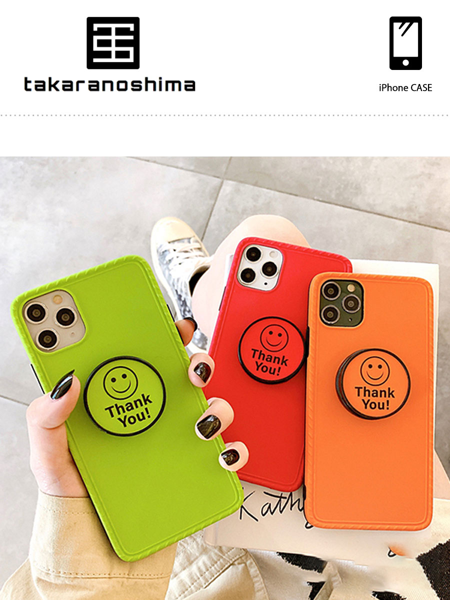 iPhone Smile Holder Case スマイル ホルダー サンキュー カラフル ホルダー リング グリップ カラフル ユニーク 韓国 ファッション アイフォン SE2 11 11 Pro 11 Pro Max XR Xs Max Xs X 8 7 8 7プラス スマートフォン スマホケース スマホカバー アイフォンケース