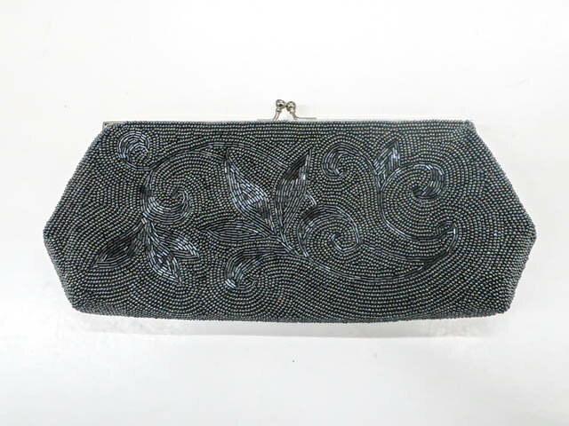 【中古】【着物】 アンティーク 和装小物 ビーズバッグ クラッチバッグ 植物文 r7w02-279【リサイクル..