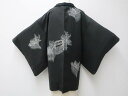 ビッグセール最大半額!【中古】【着物】黒羽織 垣根に草文 羽織り紐付き 身丈約81cm 裄丈約65.5cm r7z02-98【リサイクル】宝の山