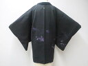 ビッグセール最大半額!【中古】【着物】黒羽織 縫い紋 花文 羽織紐付き 身丈約81.5cm 裄丈約61cm r7z03-218【リサイクル】宝の山