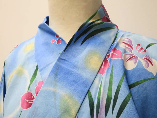 【中古】【着物】浴衣 菖蒲にシャボン玉文 身丈約162cm 裄丈約68.5cm r7z04-277【リサイクル】宝の山